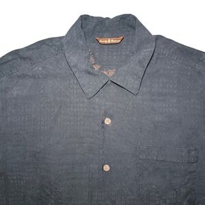 Tommy Bahama Silk Jacquard Tropical Palm Button Down Shirt Mens Medium Black